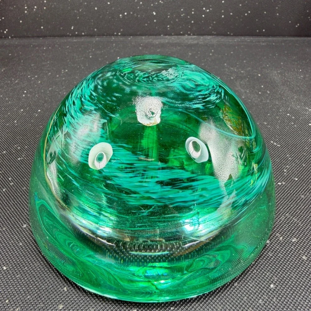 Kosta Boda Sweden Art Glass Green Swirl Votive Candle Holder Signed Heavy Base